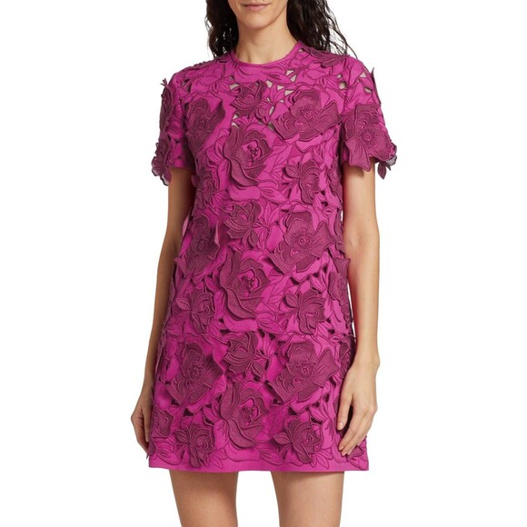 $8900 Valentino Mossi Crepe Lace Wool & Silk Mini Dress Size 36 / US 0 - Italy